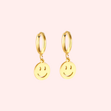 Smiley Face Charm Hoop Hypoallergenic Earrings