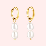 Duo Pearl Drop Hoop Earrings