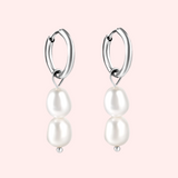 Duo Pearl Drop Hoop Earrings