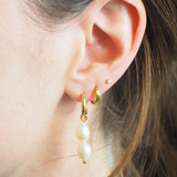Duo Pearl Drop Hoop Earrings