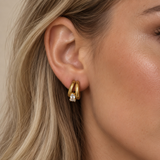 Floating Solitaire Double Hoop Earrings