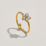 Adjustable Cubic Zironia Flower Ring