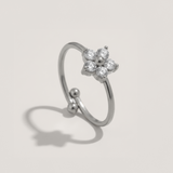 Adjustable Cubic Zironia Flower Ring