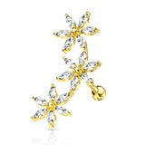 Stainless Steel 3 Marquise CZ Flowers Barbell