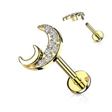 Stainless Steel CZ Double Moon Flat Back Labret