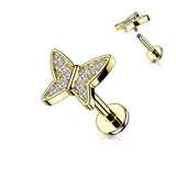 Stainless Steel Paved Butterfly Flat Back Labret