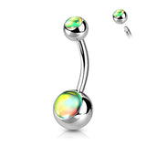 Stainless Steel Double Iridescent Stone Belly Bar