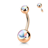 Stainless Steel Double Iridescent Stone Belly Bar
