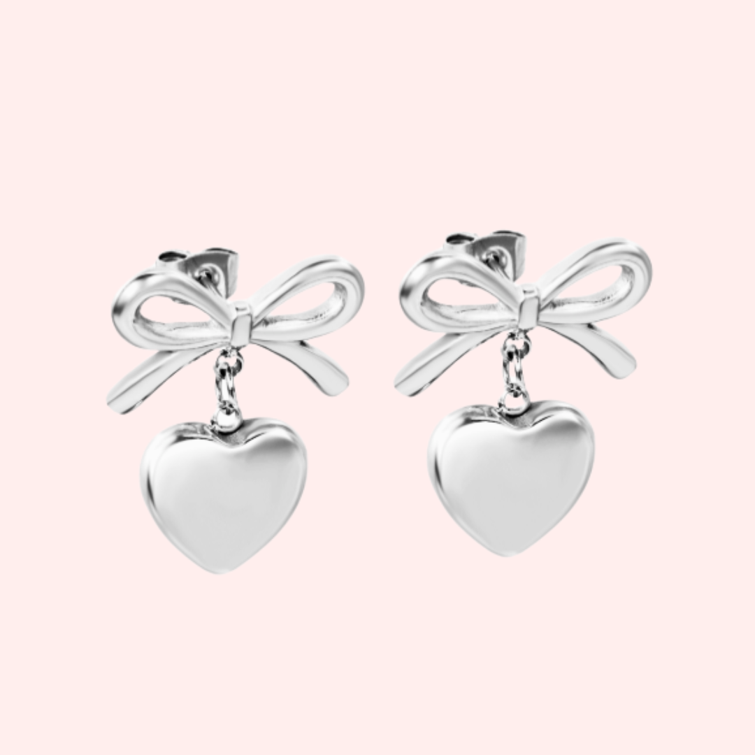Moodear Dainty Bow Heart Stud Earrings - 14K Gold Plated Hypoallergenic Hoop With Cubic Zirconia