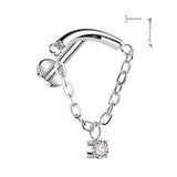 Titanium Internally Threaded Curved Top Labret with CZ Dangle