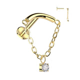 Titanium Internally Threaded Curved Top Labret with CZ Dangle