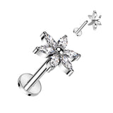 Titanium Internally Threaded 6 Marquise CZ Petals Flower Labret