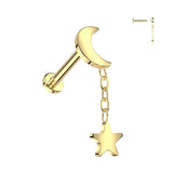 Titanium Internally Threaded Moon Labret with Dangling Star