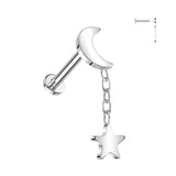 Titanium Internally Threaded Moon Labret with Dangling Star