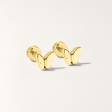 Butterfly hypoallergenic flat back stud earring in gold on white background