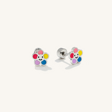A pair of colourful kids daisy chain flat back earrings.
