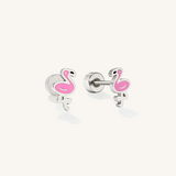 A pair of pink flamingo kids flat back earrings.