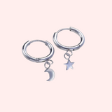 Silver Star & Moon Huggie Earrings | 16mm