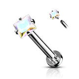 Single Square Prong Set CZ Cartilage Hypoallergenic Stud