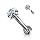 Single Square Prong Set CZ Cartilage Hypoallergenic Stud