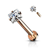 Single Square Prong Set CZ Cartilage Hypoallergenic Stud
