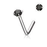 Prong Set CZ L Bend Hypoallergenic Nose Stud