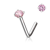 Prong Set CZ L Bend Hypoallergenic Nose Stud