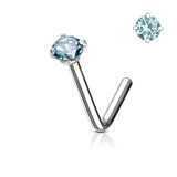 Prong Set CZ L Bend Hypoallergenic Nose Stud
