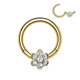 Single Hinged Segment Titanium Hoop With CZ Flower