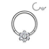 Single Hinged Segment Titanium Hoop With CZ Flower