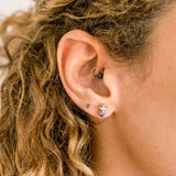 Blue Alexandrite Bezel Set Hypoallergenic Stud Earrings - June