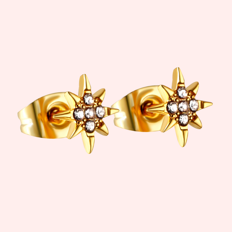 CZ Starburst Hypoallergenic Stud Earrings