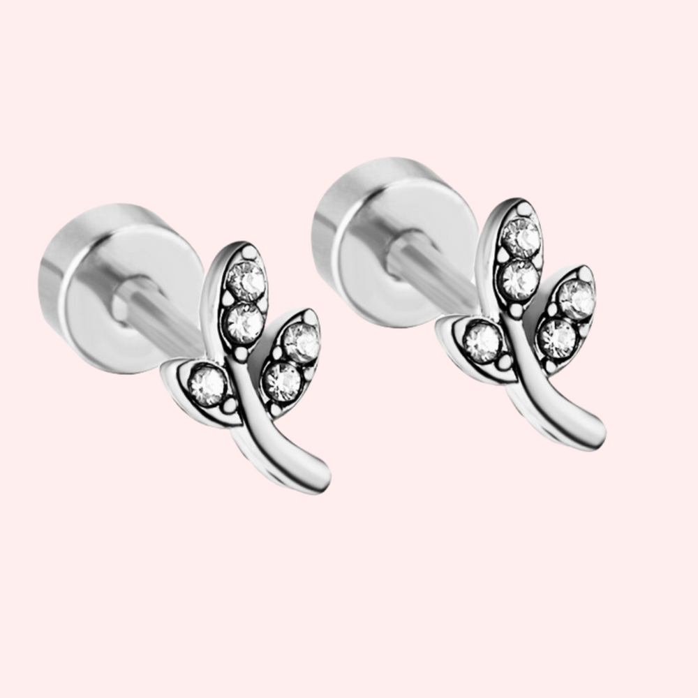 CZ Mini Leaf Hypoallergenic Flat Back Stud Earrings – Solace