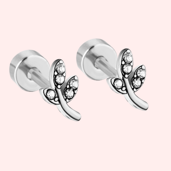 CZ Mini Leaf Hypoallergenic Flat Back Stud Earring