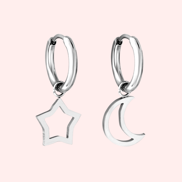 Open Star & Moon Hypoallergenic Huggie Earrings