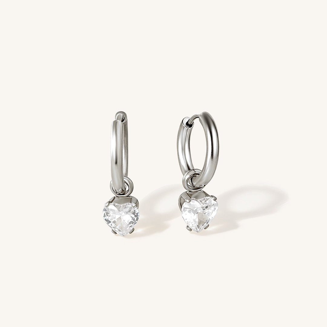 Cubic Zirconia Heart Hypoallergenic Huggie