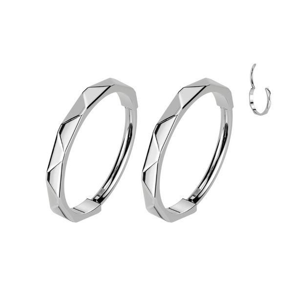 Titanium Faceted Side Hoop Hypoallergenic Earrings