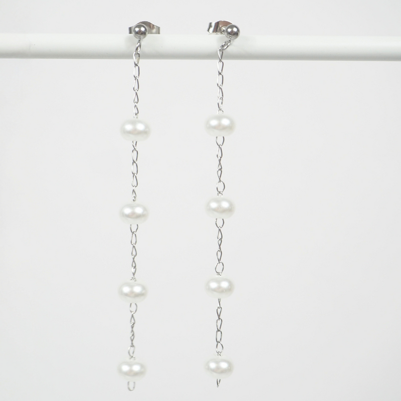 Long Pearl Drop Hypoallergenic Stud Earrings