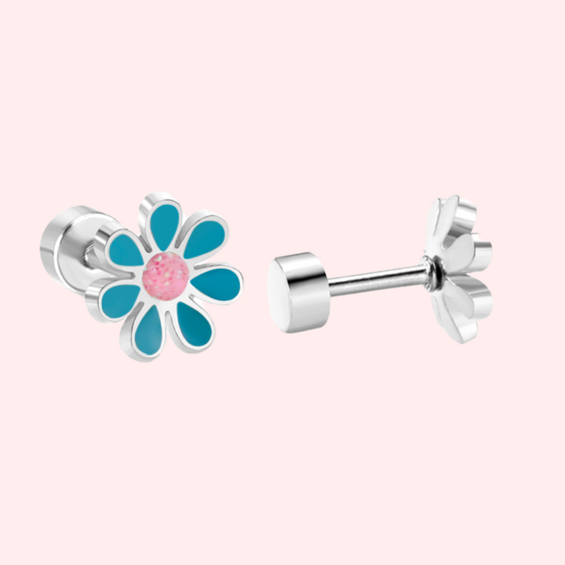 Colourful Flower Hypoallergenic Flat Back Stud Earring