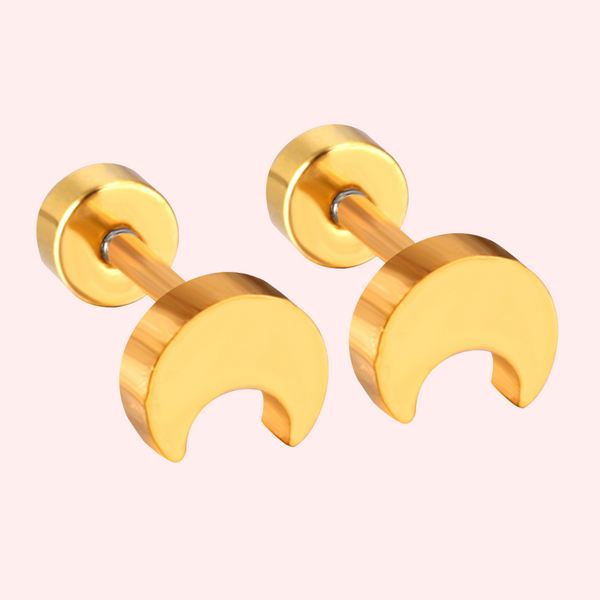 Small Moon Stud Earrings - Hypoallergenic 316L Surgical Steel, Silver, Boxed Gift