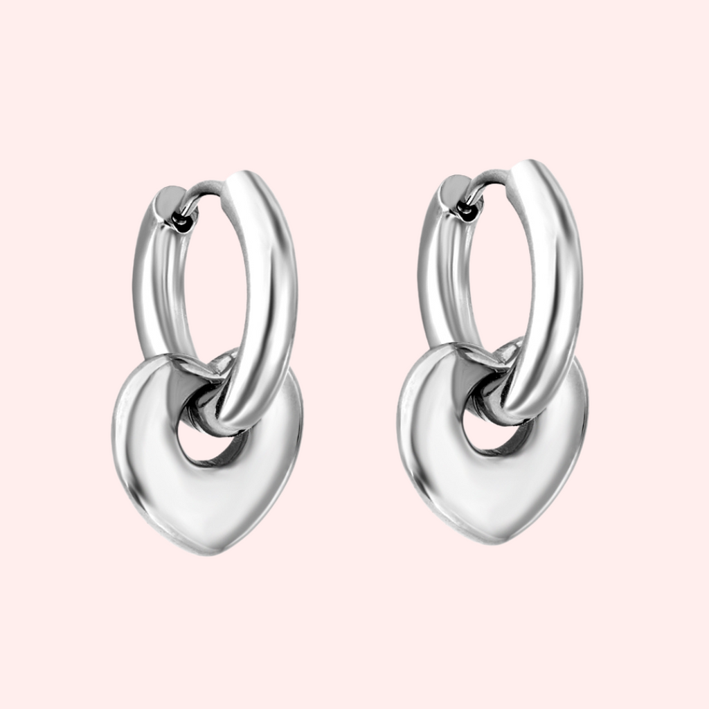 Chunky Heart Charm Hypoallergenic Hoop Earrings