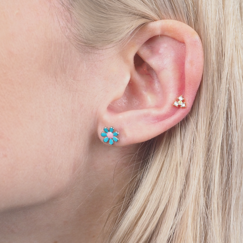 Colourful Flower Hypoallergenic Flat Back Stud Earring