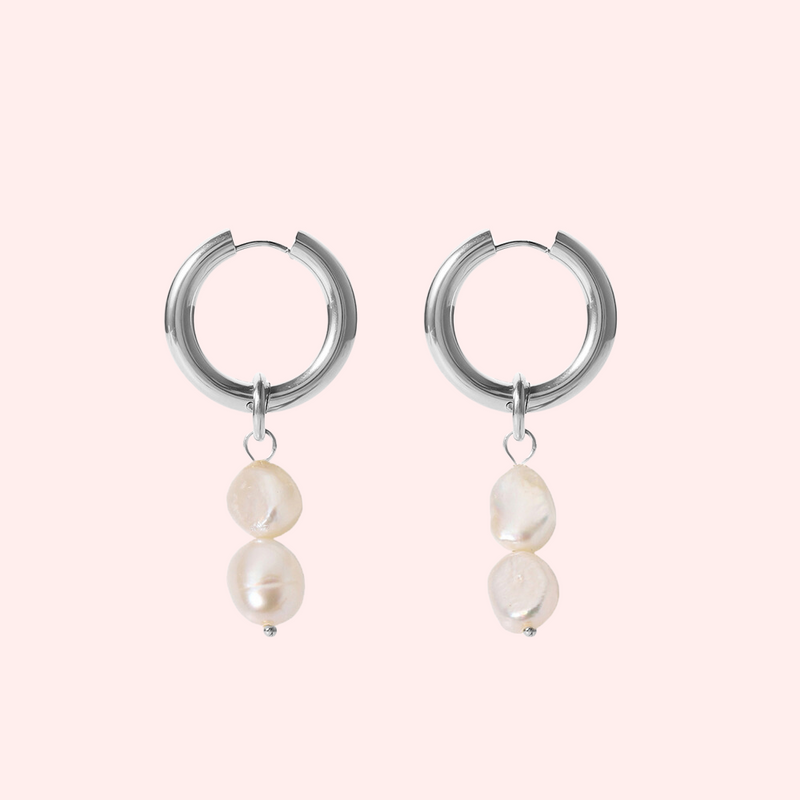 Double Pearl Drop Hypoallergenic Huggie