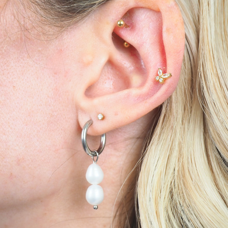 Duo Pearl Drop Hypoallergenic Hoop