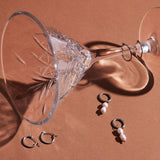 Duo Pearl Drop Hoop Earrings