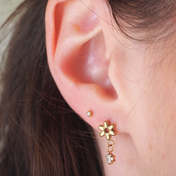 Dainty Flower with CZ Drop Hypoallergenic Earring