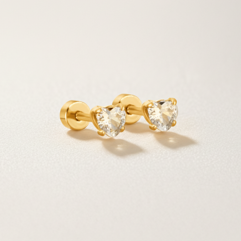 Love Heart Cubic Zirconia Flat Back Earrings