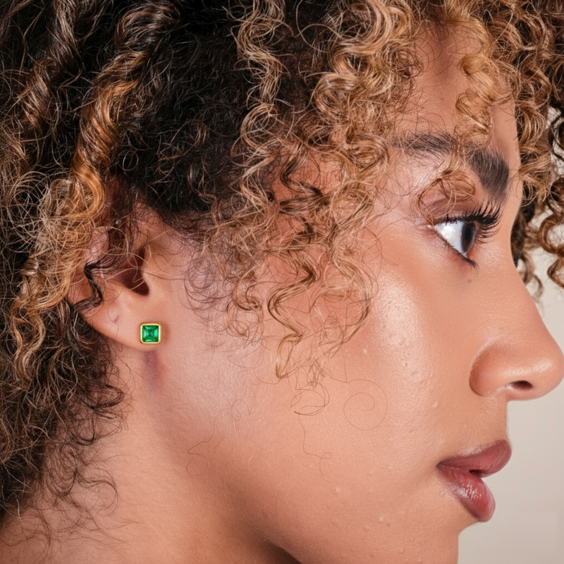 Cushion Birthstone Stud Earrings