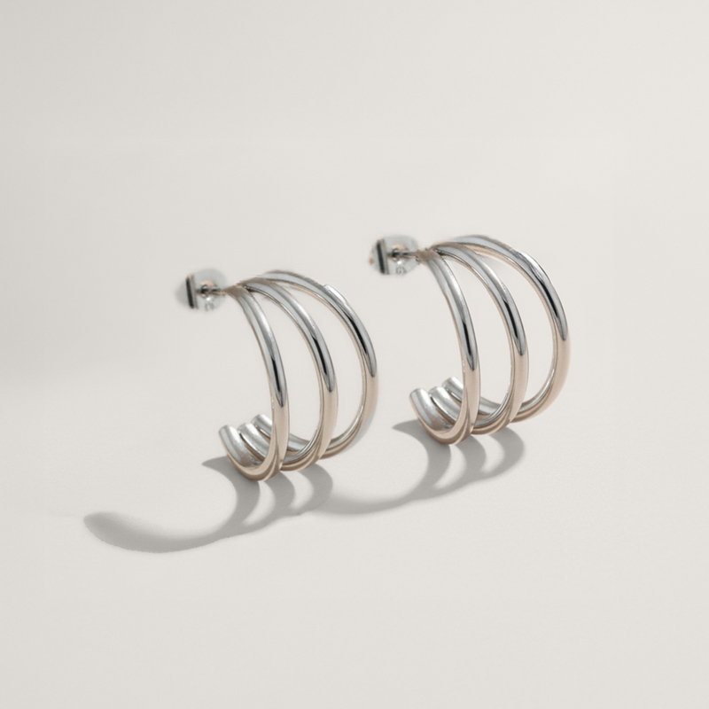 Trio Hoop Stud Earrings