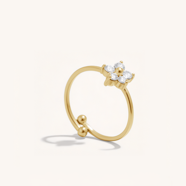 Adjustable Cubic Zironia Flower Ring